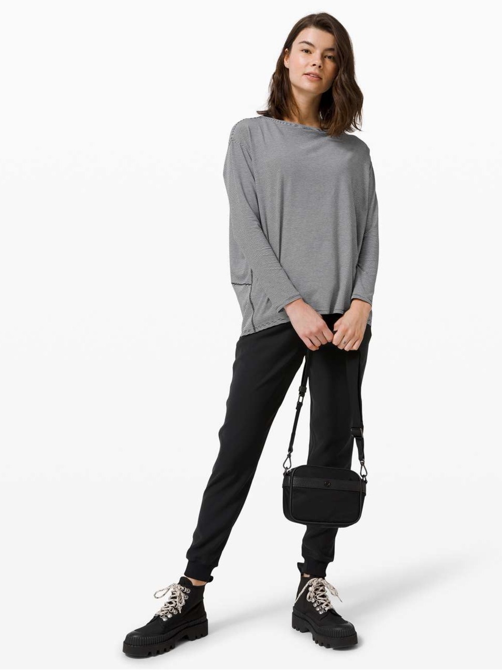Lululemon Back In Action Long Sleeve Tonka Stripe Black White